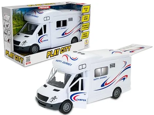 Teorema, Play City Camper für Kinder, Maßstab 1:14, Modell Camper Spielzeug Van zum Öffnen mit Details im Inneren, Camping-Spielidee für Kinder ab 3 Jahren, 27 cm