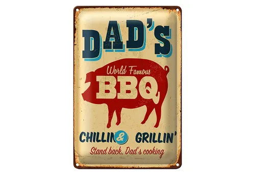 Roomando Metallschild Retro 12x18cm dad`s world famous BBQ grillin