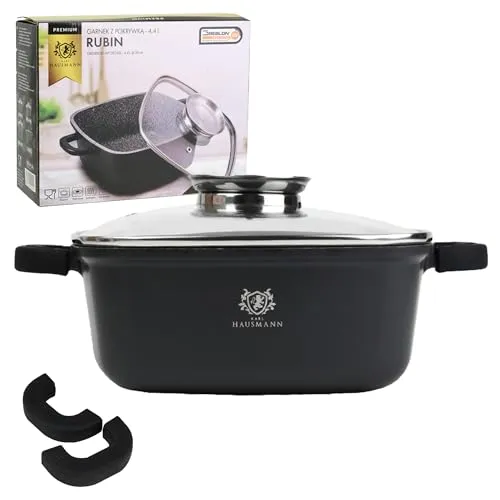 KARL HAUSMANN Topf Antihaftbeschichtet 4.4L - Ø 24 cm - Aluguss für alle Herdarten - Kochtöpfe mit dreischichtiger GREBLON C3 Antihaftbeschichtung für extreme Kratzfestigkeit; perfekt für müheloses Kochen und einfaches Reinigen, ideal für kreative Kochabenteuer.