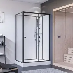 Breuer Komplettdusche 900x1200mm mit Schiebetür - Duschkabine mit Klarglas und mattschwarzen Rückwänden, einfach zu montieren ohne Silikon, ideal für eine schnelle und saubere Installation.