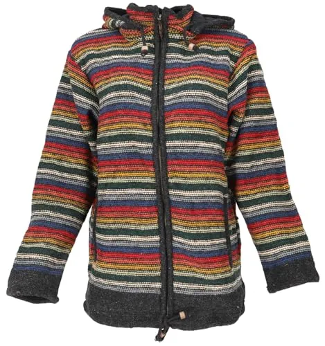 GURU SHOP Gefütterte Unisex Strickjacke - Modell 34 - Kuschelige Strickjacke aus reiner Schafwolle, ideal für kalte Tage. Mit abnehmbarer Kapuze und praktischen Reißverschlusstaschen bietet sie Komfort und Stil.