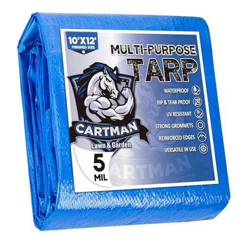 CARTMAN fertige Größe 10x12 Fuß(3x3.5m) Blaue Poly Tarp 5 Mil(80g/m²) Thick, Multipurpose Protective Cover for Camping, Tent, Boat, RV, Car