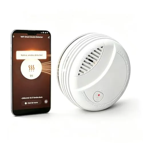 Smart WLAN-Rauchmelder mit App-Photoelektrischer Vernetzbarer Funk-Brandmelder, 10 Jahre Sensor | 85dB Feuermelder | EN 14604 | 360-Grad-Rundumtest | Austauschbare Batterie | Test/Stummschaltungstaste