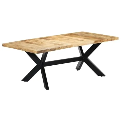 vidaXL Mangoholz Massiv Esstisch 200x100 cm - Esszimmertisch aus robustem Mangoholz, handgefertigt mit einzigartigen Oberflächenmustern und stabilen Stahlbeinen für einen modernen, industriellen Look.
