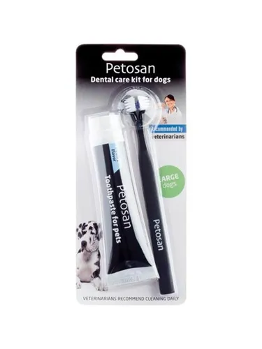 Petosan Zahnpflege-Set für Hunde bis 16 kg - Innovative 2-in-1 Zahnbürste mit schmackhafter Zahnpasta, optimiert die Mundgesundheit und reduziert Putzzeit
