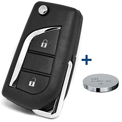 Klapp Schlüssel Gehäuse für Toyota/Citroen/Peugeot - Autofernbedienungen - Perfekter Austausch für verschlissene Schlüsselgehäuse, inklusive passender Knopfzellen-Batterie.
