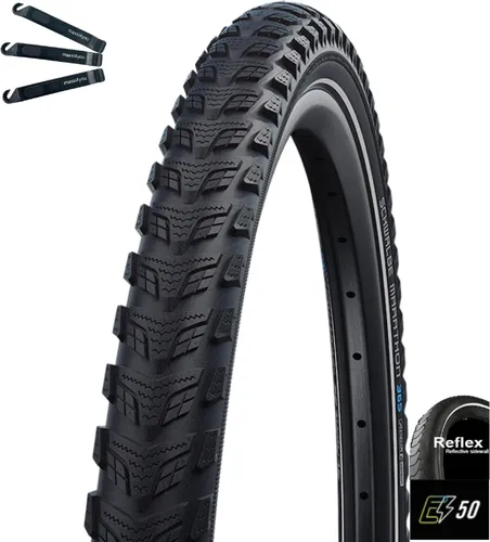 Schwalbe Marathon 365 GreenGuard E-50 Fahrradreifen Schwarz mit Reflex 40-622 (28 x 1,50) inkl. maxxi4you Reifenheber 1 x