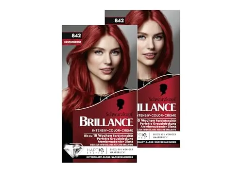 Brillance Intensiv-Color-Creme 842 Kaschmirrot (2x 170 ml), dauerhafte Haarfarbe mit Diamant-Glanz und Pflege-Conditioner, für 10 Wochen Farbintensität