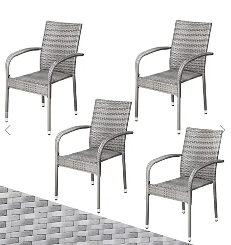 Casaria Gartenstuhl 4er Set, Stapelbar & Wetterfest, Grau - Stühle für Garten & Terrasse, aus wetterfestem Polyrattan, ideal für bis zu 160 kg belastbar und stapelbar für einfache Lagerung.