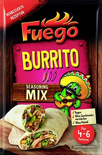 Fuego Burrito Seasoning Mix - Gewürzmischung für Burritos - Kräuter Gewürzmischung für authentischen Burrito-Geschmack, ideal für die schnelle und leckere Zubereitung von Burritos zu Hause.