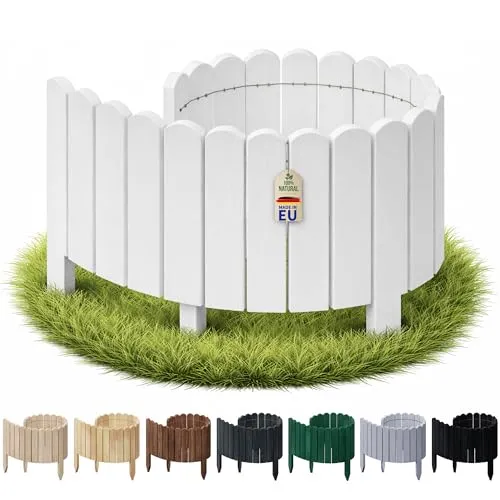 Floranica Rasenkante Beeteinfassung 10 x 100 cm Weiß - Flexibler Holzsteckzaun für Garten - Vielseitige Beetumrandung aus 100% Kiefernholz, ideal für Rasen und Hochbeete. In sechs Farben erhältlich und einfach zu montieren – für kreative Gartengestaltung!
