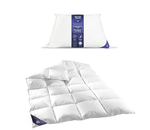 Daunendecke Set 135x200 cm + Kissen 80x80 cm - Bettdecken Set mit 60% Daunen für kuschelige Wärme und Komfort, schadstofffrei und tierfreundlich produziert, aus 100% Baumwolle für erholsamen Schlaf.