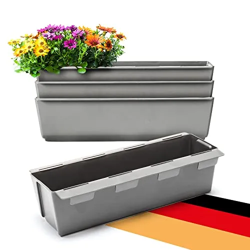 BigDean 4er Set Paletten Blumenkästen - Einsatz - mit Hängesystem zum Einhängen - 37cm Beton-grau - Pflanzkasten für Europalette Balkonkasten Blumentopf - aus recyceltem PP-Kunststoff