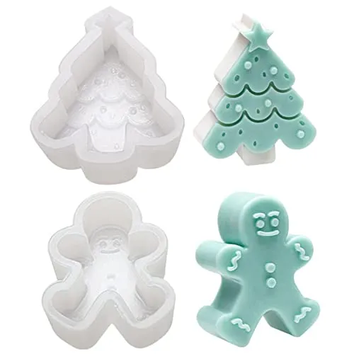 Pcs Kerzengießform Weihnachten,WideSmart Lebkuchenmann Silikonform Gießform Weihnachten Weihnachtsbaum Silikonform Kerzengießform Weihnachtsbaum Silikon Kerze Fondant Seife Formen für DIY Kerzen 2