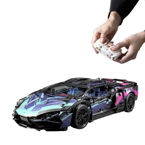 Sportwagen Bausatz 1:14, 1300+ Teile, Technik Modell, Galaxie Lila, Mit RC