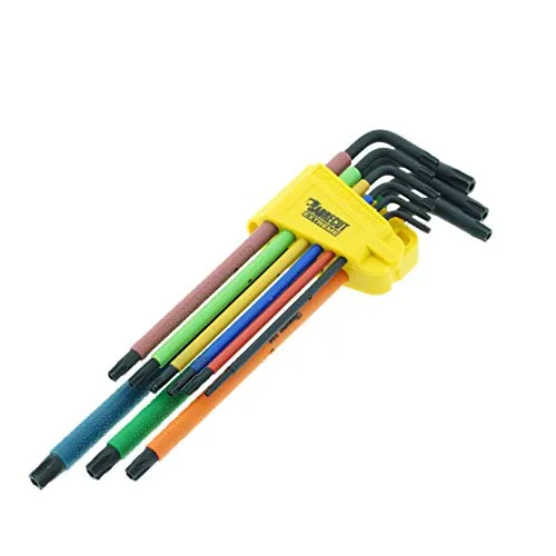 SabreCut 9-teiliger SCTX009B Soft Grip Schwarzoxid-Extra langer Torx-Sicherheitsschlüsselsatz mit Farbcodierung â€“ GröÃŸen T10â€“T50