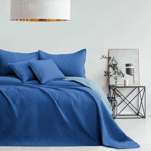 RESTILO Tagesdecke blau/himmelblau 240x260 – Zweiseitiger Bettüberwurf