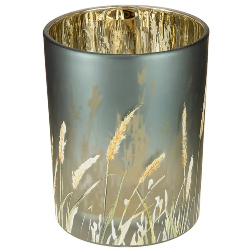Stimmungsvolles Glaswindlicht mit filigranem Gräserdesign für harmonische Deko,