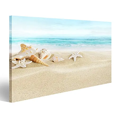Bild Bilder auf Leinwand Muscheln am Sandstrand Wandbild Poster Leinwandbild SOJ