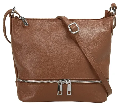 Cluty Umhängetasche aus echtem Leder, Made in Italy - Elegante Damen Umhängetasche von Cluty aus hochwertigem Leder. Mit glänzenden Details und mehreren Reißverschlussfächern für optimale Organisation und sicheren Transport von Wertsachen. Ideal für den täglichen Gebrauch.