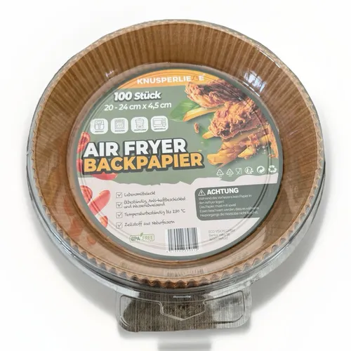 Backpapier für Heißluftfritteuse XXL 20-24cm 5-8 L 100 Stück Rund Pe