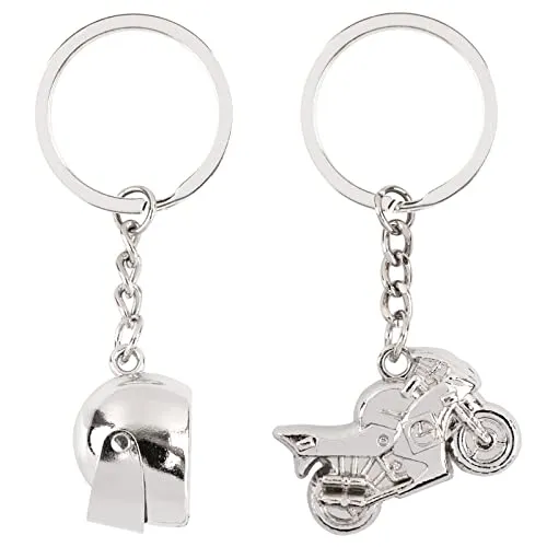 BETESSIN 2Stk. Schlüsselanhänger Motorrad & Motorradhelm Auto Keychain Silber Anhänger Deko Schlüsselbund mit O-Ring Motorradfahrer Geschenkidee DIY Autodeko