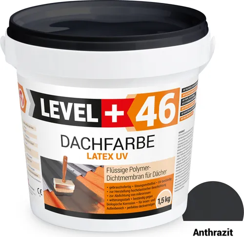 Dachfarbe elastische Sockelfarbe Dachlack UV-beständig Super Flex 1,5Kg Anthrazit LEVEL+ RM46