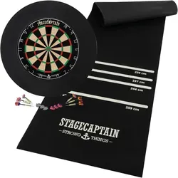 Stagecaptain DBS-1715 BullsEye Pro Dartscheibe Komplett Set - Dartscheibe aus hochwertigem Sisal, extra dünne Drahtspinne für weniger Abpraller, inkl. 6 Steeldarts und Dartmatte – ideal für Turnierspieler und Hobby-Dartfans.