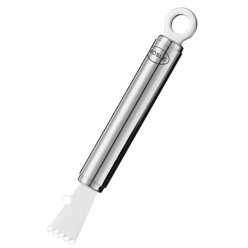 RÖSLE Fadenschneider, Hochwertiger Zestenreißer für feine Schalenstreifen, Zitrusfrüchte, Dekoration, Edelstahl 18/10, Spülmaschinengeeignet, 15.5 x 1.9 x 1.9 cm, Silber