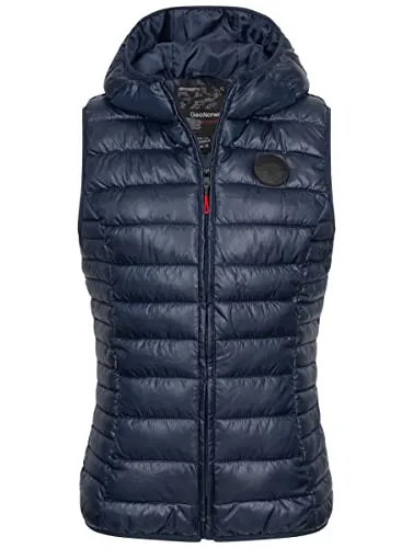 Geographical Norway Steppweste mit Kapuze - Damen-Weste aus recycelten Materialien, warm wattiert und ideal für den Übergang. Coole Details und hohe Funktionalität für einen sportlichen Outdoor-Look.