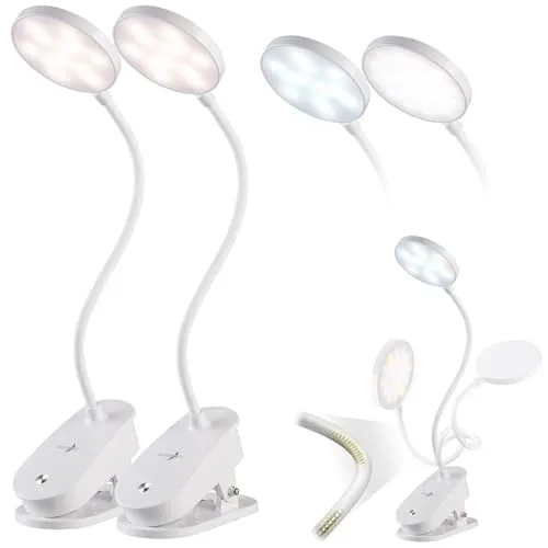 Lunartec Leselampe Buch Klemme: 2er-Set Akku-Touch-Leseleuchten mit Klemmhalterung, dimmbar, 238 lm (Klemmleuchte dimmbar, Schwanenhals Lampe, Tischlampe)