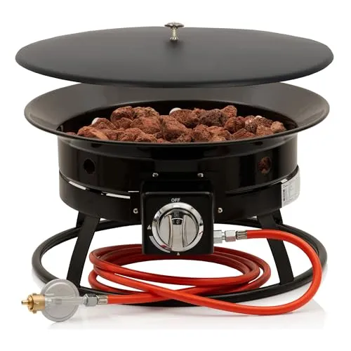 BBQ-Toro Gas Feuerstelle mit Lavasteinen | Ø 48 cm - 12 kW - Grills | Moderne Outdoor Feuerstelle mit Lavasteinen, ideal für Garten und Camping, bietet gemütliche Wärme und kann auch zum Grillen verwendet werden.