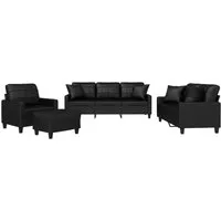 vidaXL 4-tlg. Sofagarnitur mit Kissen in Schwarz - Elegante Sofagarnitur aus langlebigem Kunstleder, ideal zum Entspannen und für gesellige Abende. Bequem gepolstert und inklusive praktischer Couchkissen für zusätzlichen Komfort.