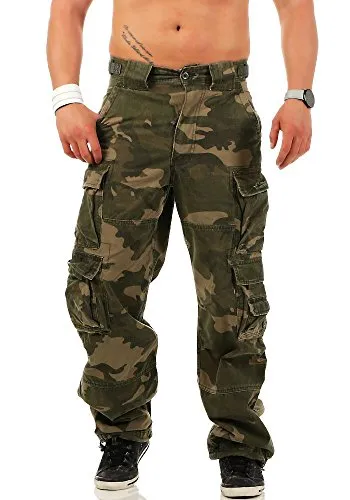 Jet Lag Herren Cargohose Hose 007 Loose-Fit Seitentaschen Dark Camouflage XXL/34