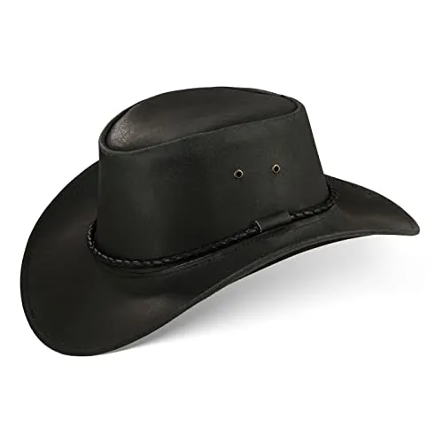 Black Forest Fox JERO Western Cowboy Reiten Leder Sonnen Hut in (L, Schwarz)