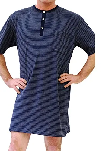 Herren Nachthemd halbarm Blau 56 - Schlafanzugoberteile für Herren im stylischen Streifen Design, gefertigt aus bequemen Baumwoll-Mix für optimalen Tragekomfort.