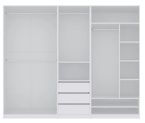 Marmex Möbel Garderobenschrank TRES SET P/B Eckgarderobe - Garderobenschränke in modernem Design mit 4 Kleiderstangen und 3 Schubladen, ideal für optimalen Stauraum von Kleidung und Accessoires.