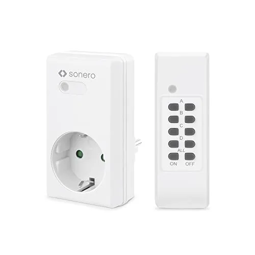 sonero Funksteckdosen Set: 1x Funksteckdose und 1x Funkfernbedienung, 1100 Watt, max. 30m Reichweite, Indoor, weiß