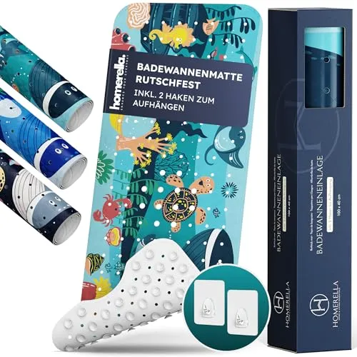 Homerella® Badewannenmatte rutschfest für Kinder - 100% BPA-frei - Badewannenmatte rutschfest & hautsensitiv mit über 200 Saugnäpfen für sicheren Halt. Antibakteriell, schimmelresistent und maschinenwaschbar – ideal für eine sichere Badezeit!