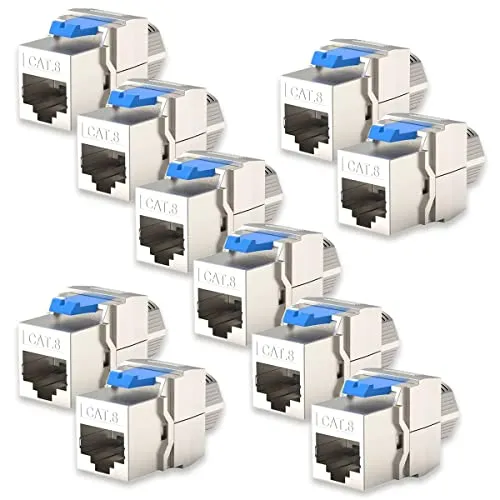 10x Keystone Jack Modul für CAT8 CAT8.1 Kabel bis 40 Gbit/s Metall Gehäuse geschirmt mit Schnappverschluss Werkzeuglos STP RJ45 Buchse Netzwerkkabel Verbinder Patchpanel Netzwerkdose