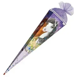 Schultüte Blumenpferde - sechseckig 85 cm