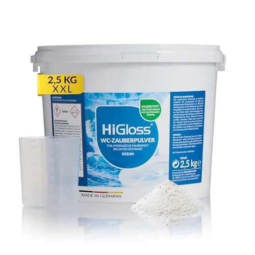 HiGloss WC Zauberpulver WC-Reiniger 2,5kg - Effektiver WC-Reiniger mit Schmutzfinder-Technologie, extra starker Schaum gegen Urinstein & Kalk, ideal für strahlend saubere Toiletten.