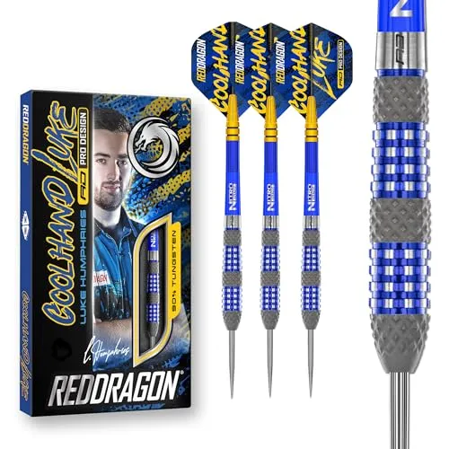 RED DRAGON Darts – Luke Humphries 'Coolhand' TX2 Original | 22g Steeldarts | Profi Dartpfeile | 90% Tungsten Darts mit Flüge & Schäfte