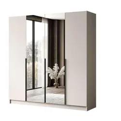 Kleiderschrank AUREL 4D KASCHMIR mit Spiegel - Moderner Kleiderschrank mit 4 Türen und Spiegel, ideal für eine stilvolle Raumnutzung. Bietet viel Stauraum mit bis zu 12 Regalen und eleganten Griffen in Schwarz oder Gold. Perfekt für minimalistisches Wohnen.