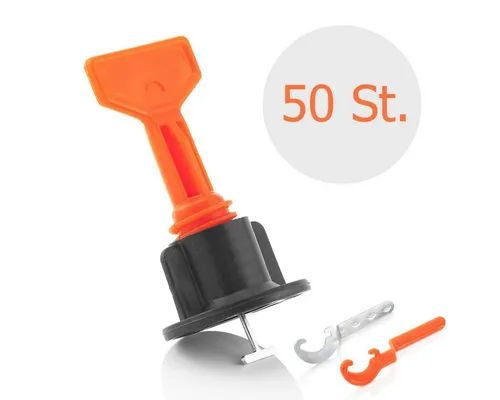 MidGard Fliesenkreuz Mehrweg Nivelliersystem Fliesen-Verlegehilfe Nivelierset für Profie (50-St) für Wand- und Bodenfliesen inkl. 2 Schlüssel aus Stahl & Kunststoff