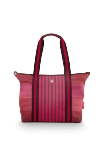 PiP Studio Reisetasche Tote Bag - Handgepäck-Tasche mit gestreiftem Muster, geräumig und ideal für Reisen oder Städtetrips. Mit verstärktem Boden und praktischem Zipperfach für optimale Organisation.