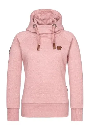 Naketano Mandy Spezial Women Hoody - Indigo Blue Melange - Stylischer Kapuzenpullover für Damen mit einzigartigen Kunstleder-Applikationen, ideal für lässige Outfits.