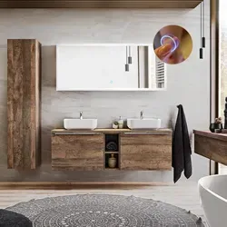 Lomadox Badmöbel-Set PUEBLA-56 - Eiche Doppelwaschtisch mit LED-Spiegel - Badmöbel-Set in Vintage Oak Nb. mit stilvollem Design, inklusive Softclose-Funktion und energieeffizientem LED-Spiegel für ein modernes Badambiente.