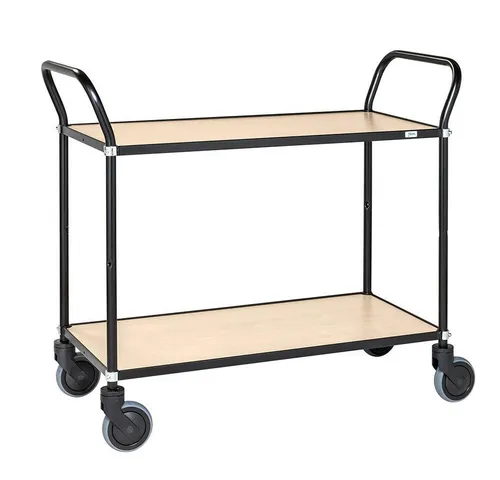 OSWALD Servierwagen - Eleganter Transportwagen mit 2 Böden - Transportwagen mit 2 melaminbeschichteten Böden in Birkenholzdekor, pulverbeschichtet und mit 250 kg Tragfähigkeit – ideal für stilvolles Servieren von Speisen und Getränken.
