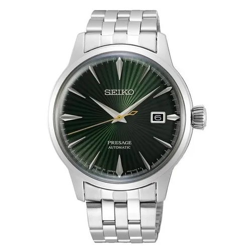 Seiko Presage Automatik Cocktail Time SRPE15J1 - Stilvolle Herrenuhr - Herrenuhren mit grünem Zifferblatt und silbernem Edelstahlarmband, perfektes Accessoire für jeden Anlass.